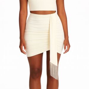 Oh Polly Evening Opulence Mini Skirt Womens 4 Ivory Ruched Satin NWT Glam